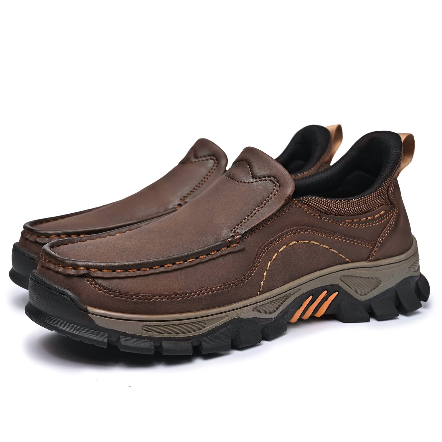 Mostelo® Mens Slip On Casual Outdoor Leather Walking Hiking Shoes V3672/V3673