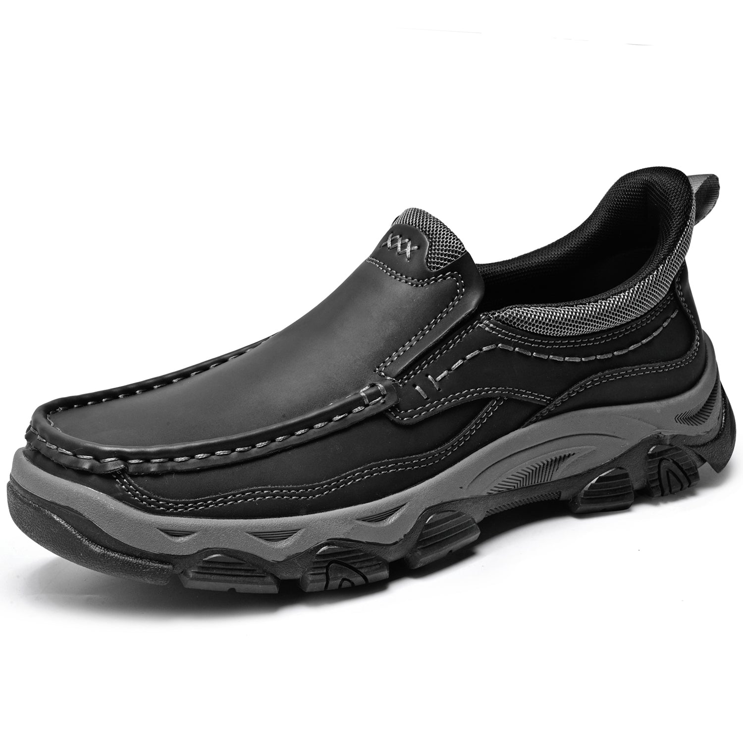 Mostelo® Mens Slip On Casual Outdoor Leather Walking Hiking Shoes V3672/V3673