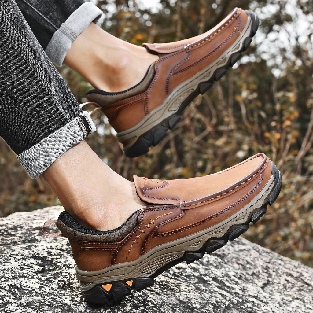 Mostelo® Mens Slip On Casual Outdoor Leather Walking Hiking Shoes V3688