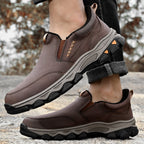 Mostelo® Mens Slip On Casual Outdoor Leather Walking Hiking Shoes V3686