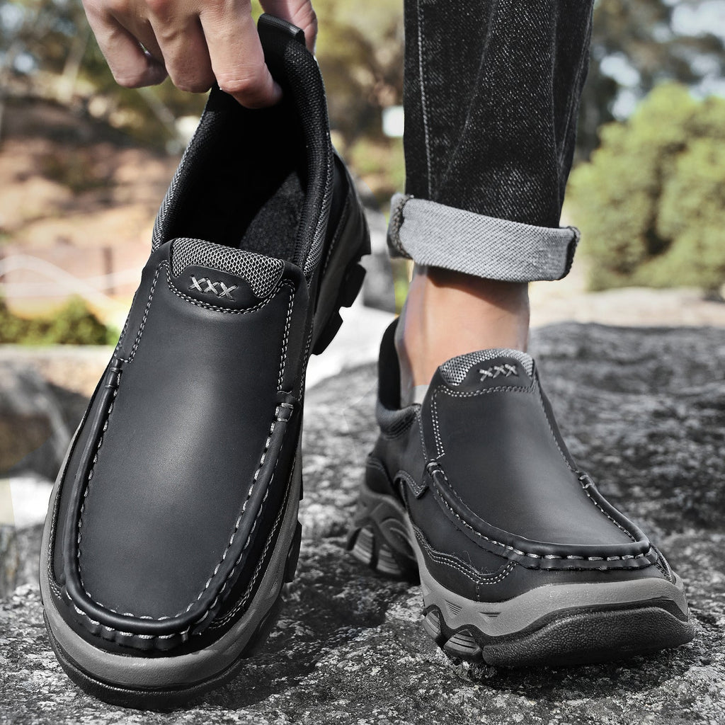 Mostelo® Mens Slip On Casual Outdoor Leather Walking Hiking Shoes V3672/V3673