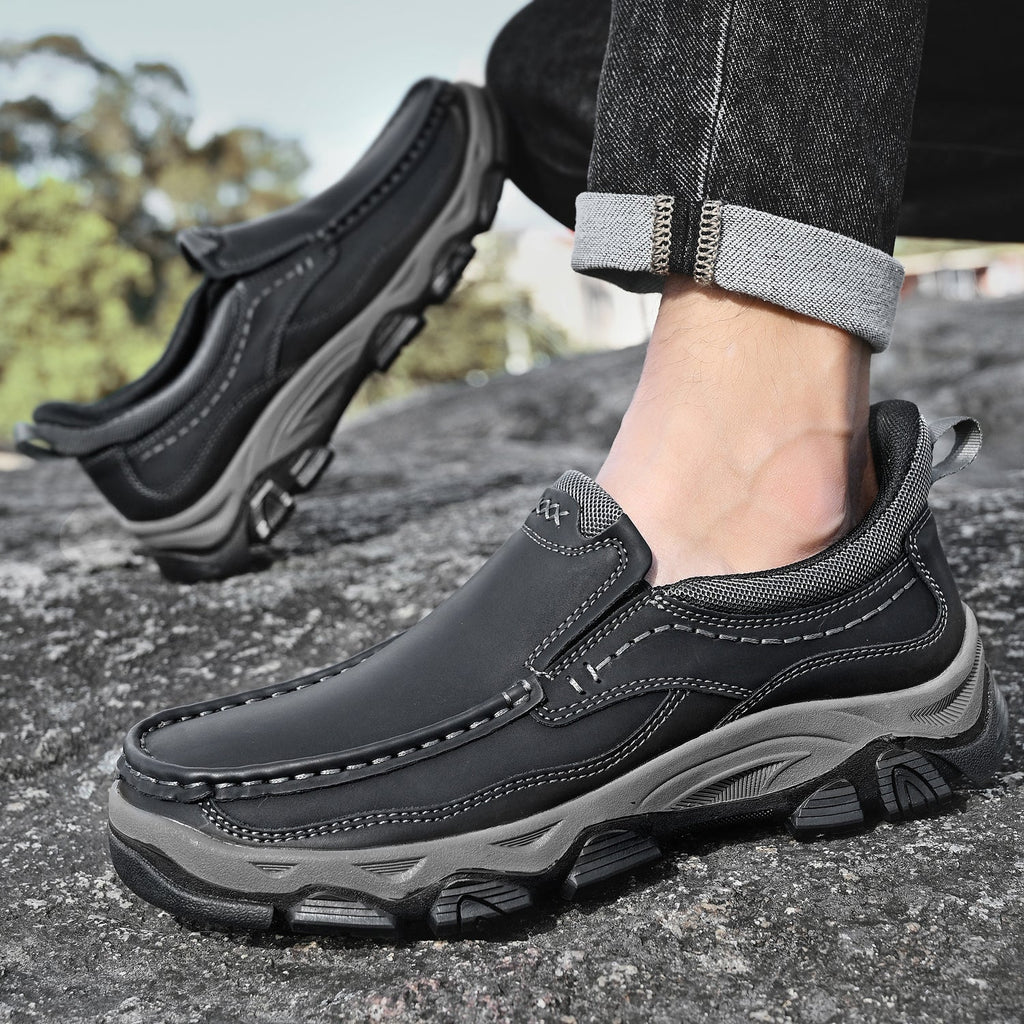 Mostelo® Mens Slip On Casual Outdoor Leather Walking Hiking Shoes V3672/V3673